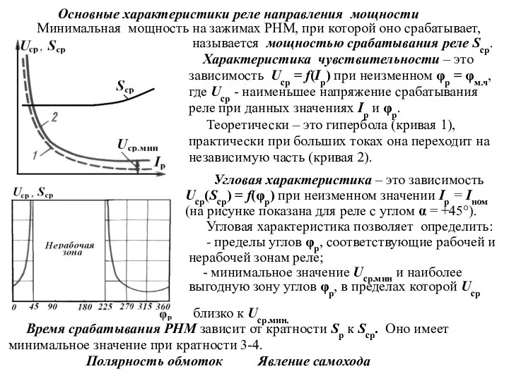 Основные характеристики реле направления мощности Минимальная мощность на зажимах РНМ, при