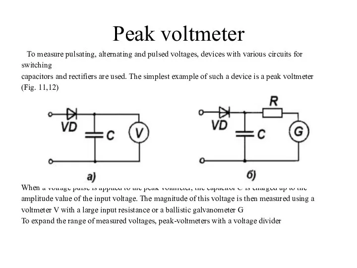 Peak voltmeter To measure pulsating, alternating and pulsed voltages, devices with