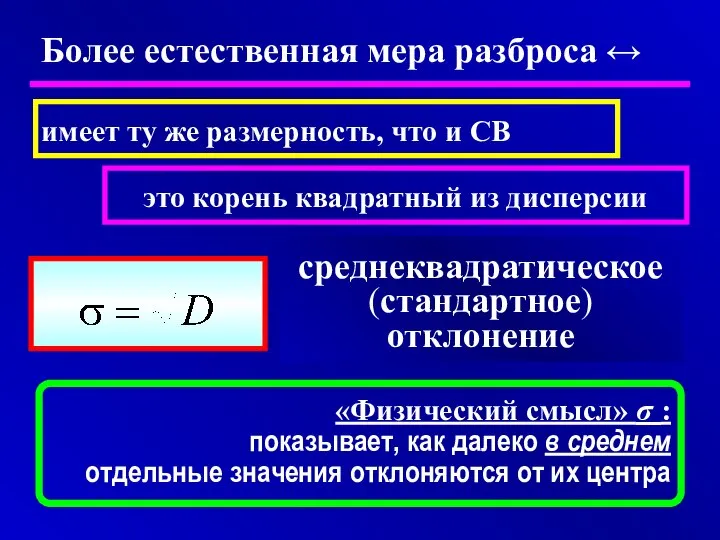 Более естественная мера разброса ↔ имеет ту же размерность, что и