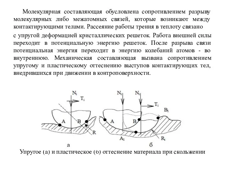 Молекулярная составляющая обусловлена сопротивлением разрыву молекулярных либо межатомных связей, которые возникают