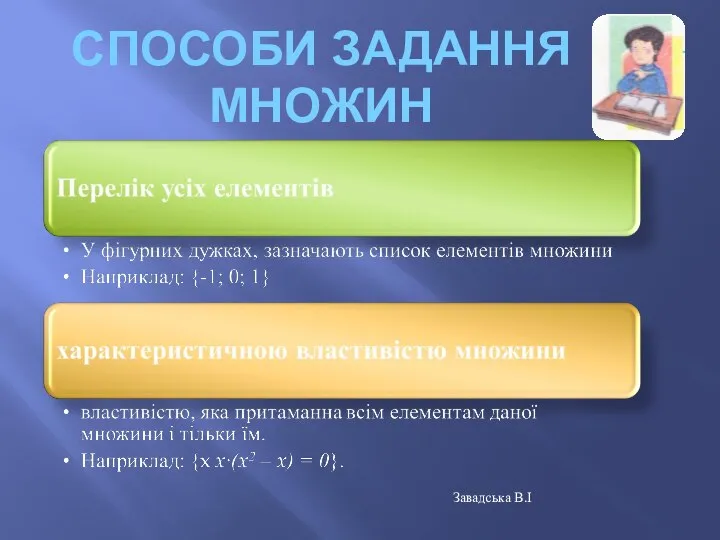 СПОСОБИ ЗАДАННЯ МНОЖИН Завадська В.І