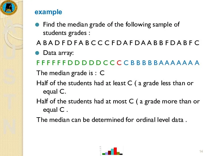 example Find the median grade of the following sample of students