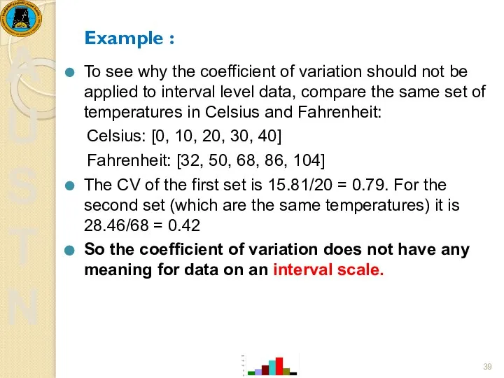 Example : To see why the coefficient of variation should not