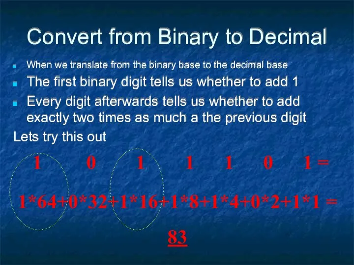 Convert from Binary to Decimal When we translate from the binary