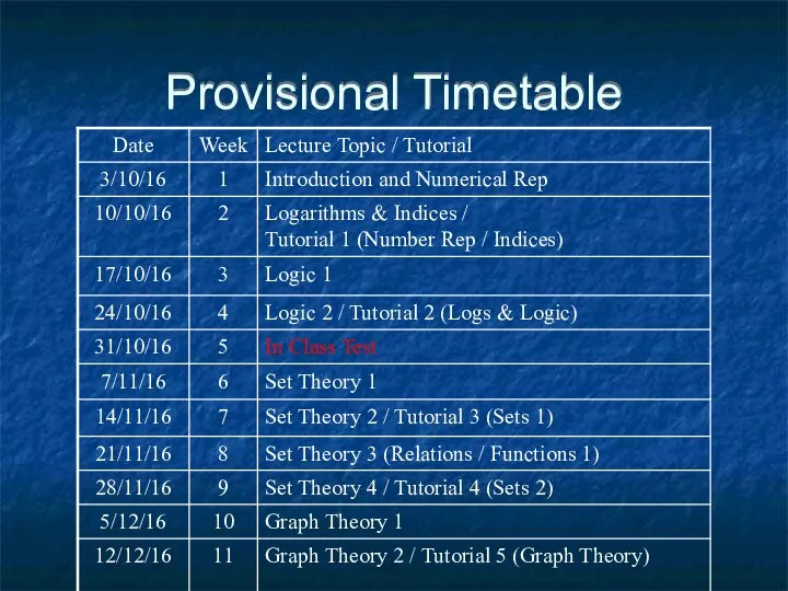 Provisional Timetable