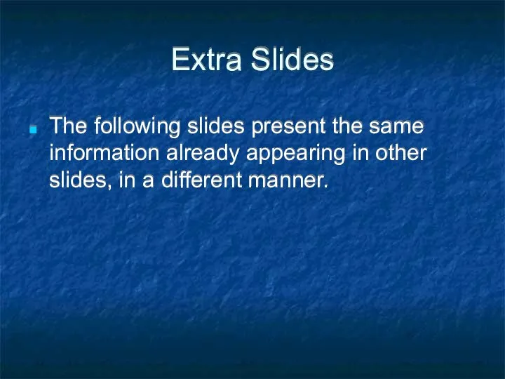 Extra Slides The following slides present the same information already appearing