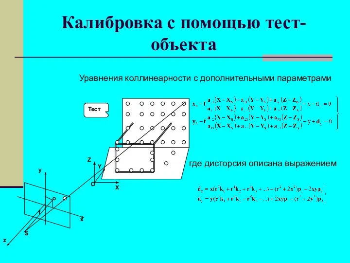 Калибровка с помощью тест-объекта где дисторсия описана выражением Уравнения коллинеарности с дополнительными параметрами