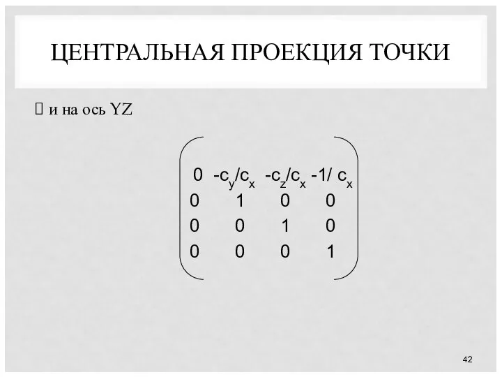 ЦЕНТРАЛЬНАЯ ПРОЕКЦИЯ ТОЧКИ и на ось YZ