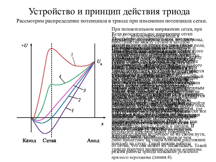 Устройство и принцип действия триода Рассмотрим распределение потенциала в триоде при