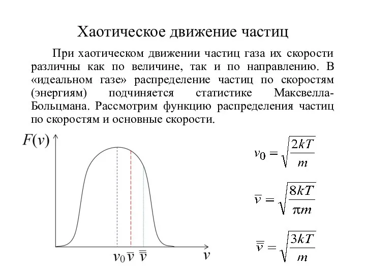 Хаотическое движение частиц При хаотическом движении частиц газа их скорости различны