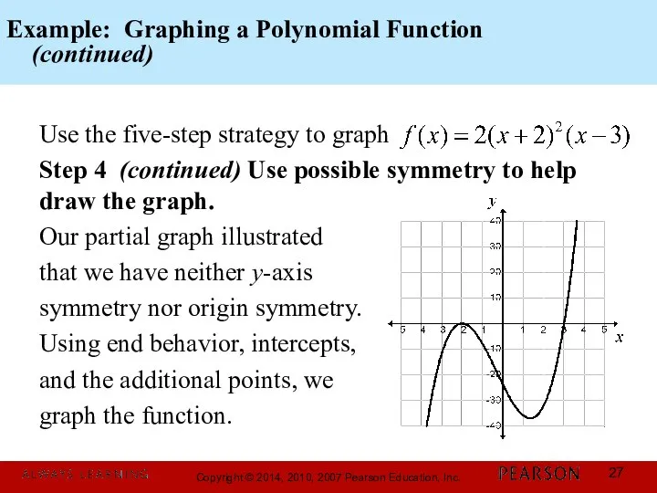 Example: Graphing a Polynomial Function (continued) Use the five-step strategy to