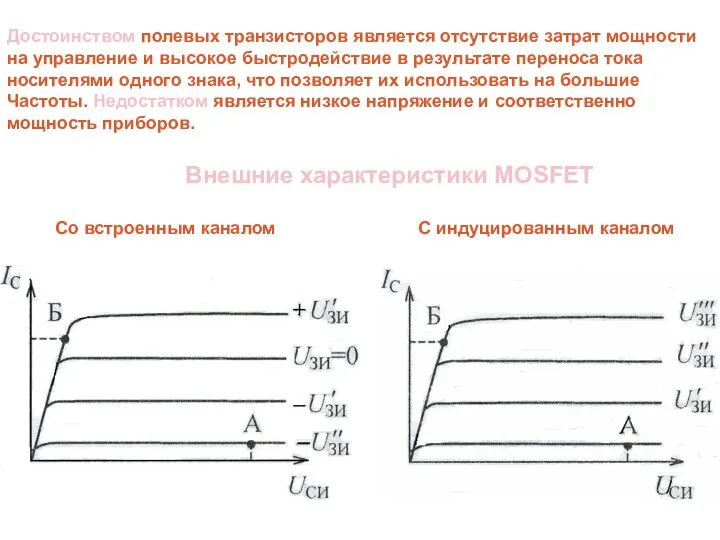 Достоинством полевых транзисторов является отсутствие затрат мощности на управление и высокое