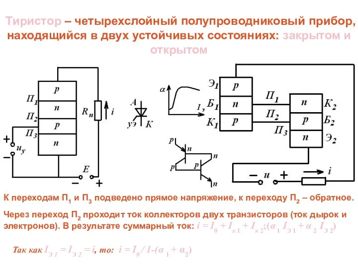 Тиристор – четырехслойный полупроводниковый прибор, находящийся в двух устойчивых состояниях: закрытом