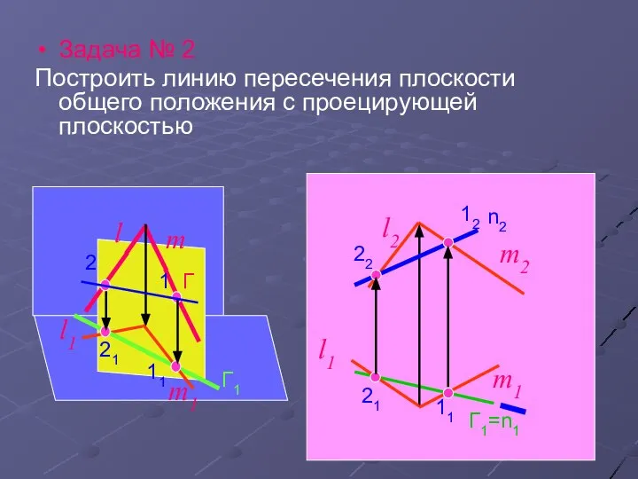 Задача № 2 Построить линию пересечения плоскости общего положения с проецирующей