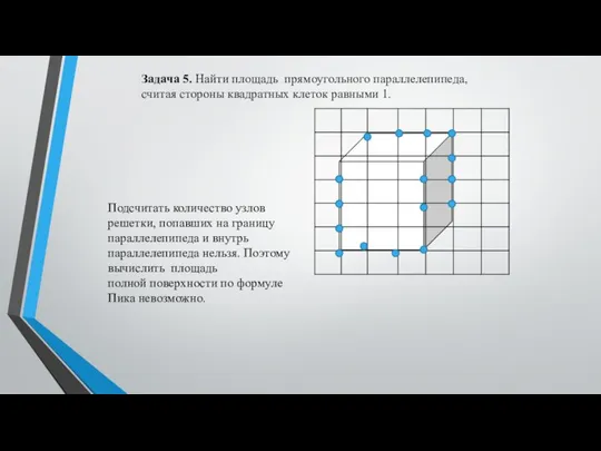 Задача 5. Найти площадь прямоугольного параллелепипеда, считая стороны квадратных клеток равными