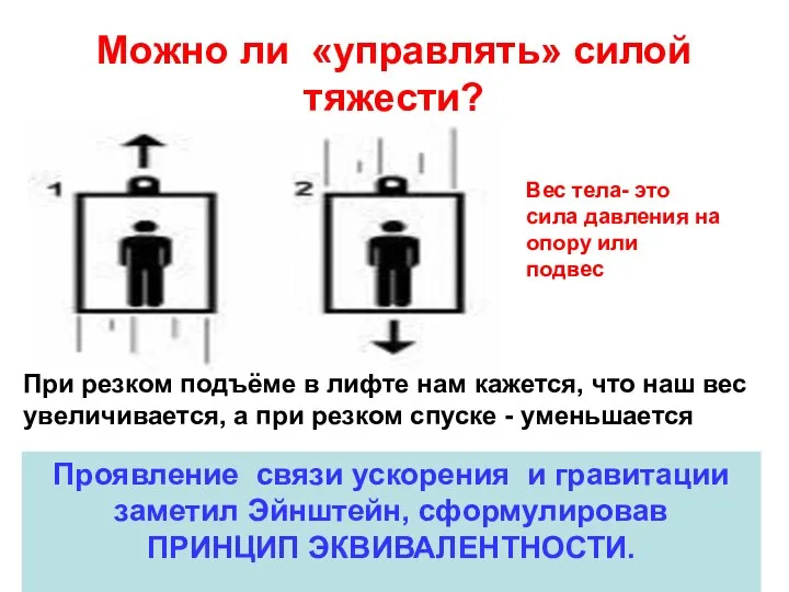 Можно ли «управлять» силой тяжести? При резком подъёме в лифте нам