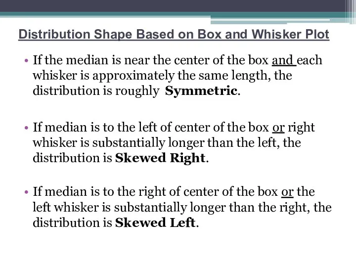 Distribution Shape Based on Box and Whisker Plot If the median