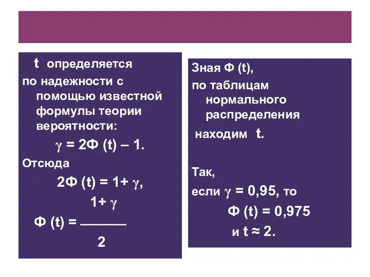 t определяется по надежности с помощью известной формулы теории вероятности: γ