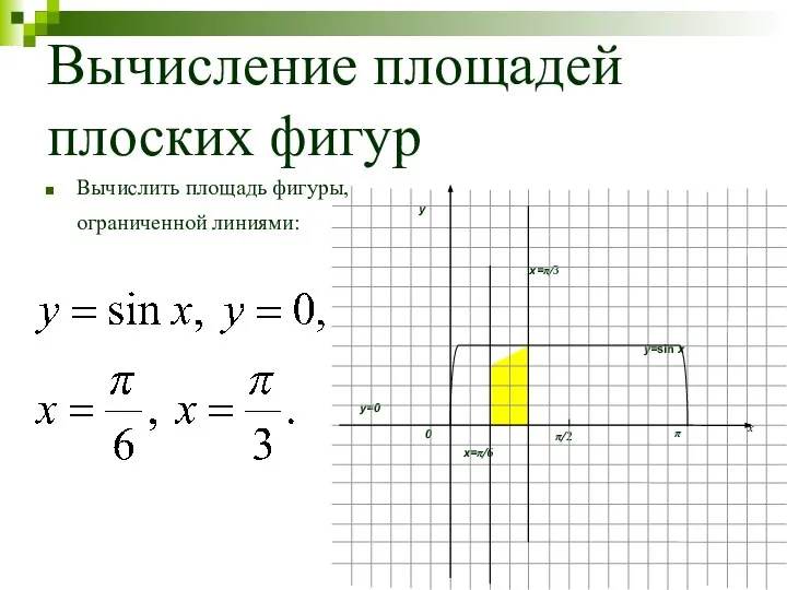 Вычисление площадей плоских фигур Вычислить площадь фигуры, ограниченной линиями: