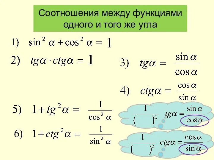 Соотношения между функциями одного и того же угла