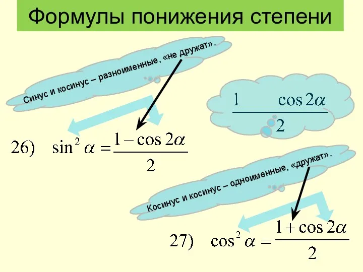 Формулы понижения степени