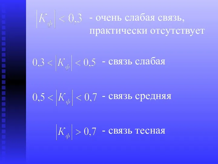 - очень слабая связь, практически отсутствует - связь слабая - связь средняя - связь тесная