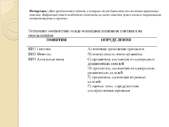 Инструкция: «Вам предлагаются задания, в которых могут быть один или несколько