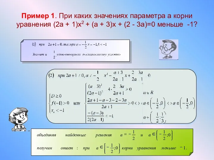 Пример 1. При каких значениях параметра а корни уравнения (2а +