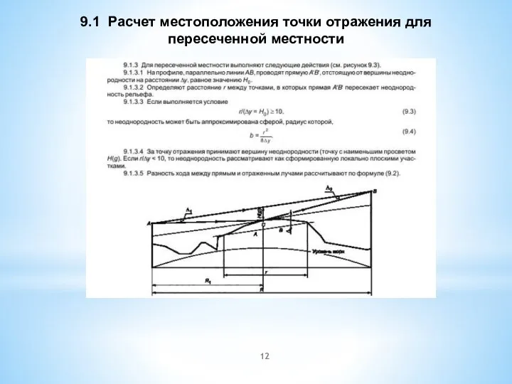 9.1 Расчет местоположения точки отражения для пересеченной местности