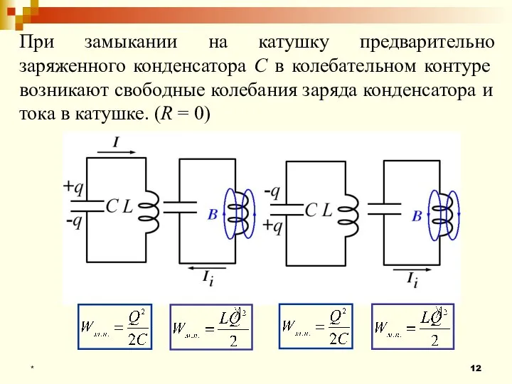 * При замыкании на катушку предварительно заряженного конденсатора С в колебательном