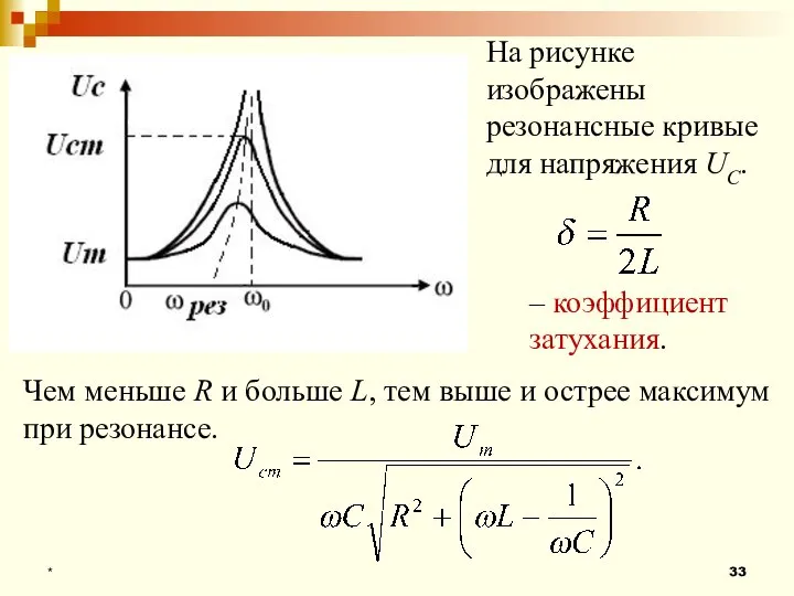 * На рисунке изображены резонансные кривые для напряжения UC. – коэффициент