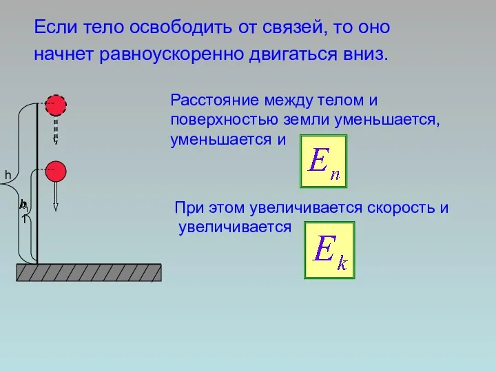 Если тело освободить от связей, то оно начнет равноускоренно двигаться вниз.