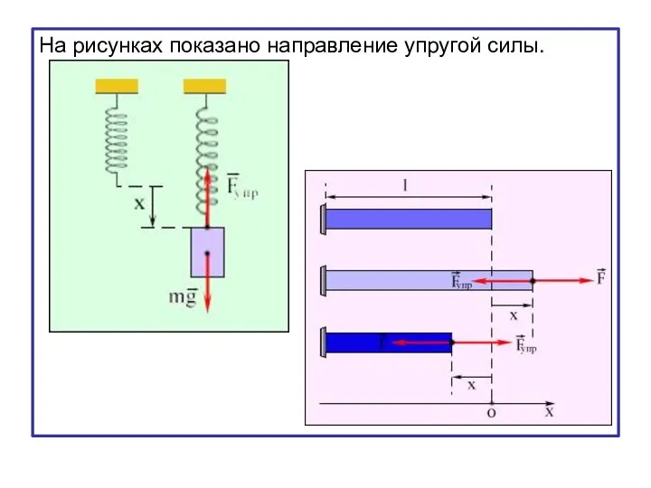 На рисунках показано направление упругой силы.