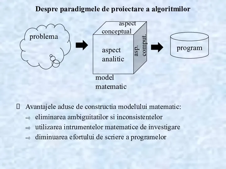 Despre paradigmele de proiectare a algoritmilor Avantajele aduse de constructia modelului