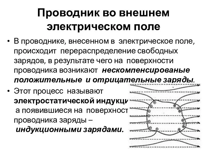 Проводник во внешнем электрическом поле В проводнике, внесенном в электрическое поле,