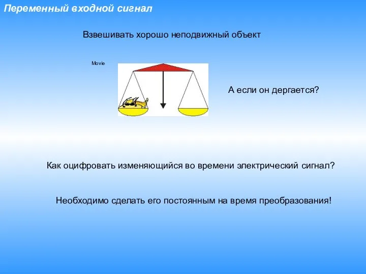 Переменный входной сигнал Movie Взвешивать хорошо неподвижный объект А если он