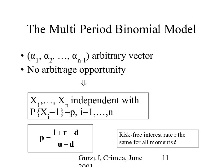 Gurzuf, Crimea, June 2001 The Multi Period Binomial Model (α1, α2,