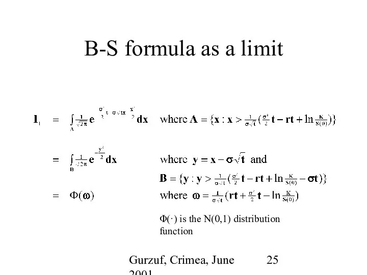 Gurzuf, Crimea, June 2001 B-S formula as a limit Φ(·) is the N(0,1) distribution function