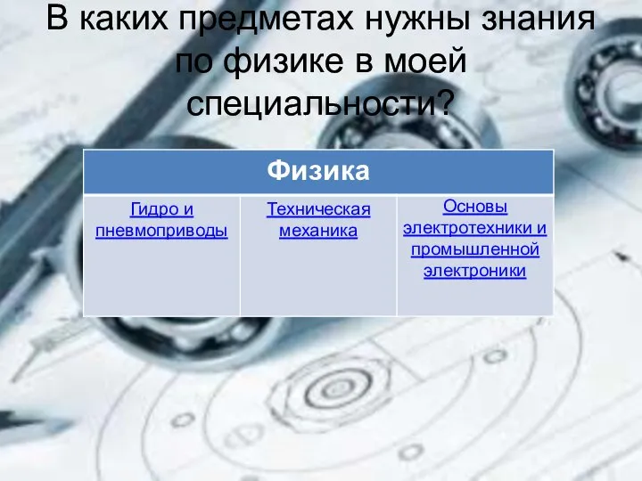 В каких предметах нужны знания по физике в моей специальности?