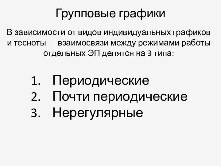 Групповые графики ; В зависимости от видов индивидуальных графиков и тесноты