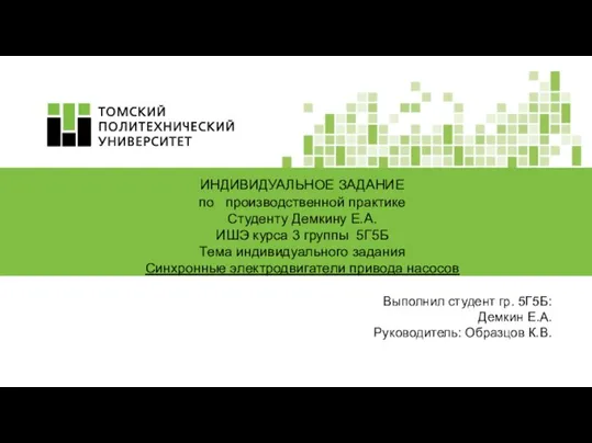 Выполнил студент гр. 5Г5Б: Демкин Е.А. Руководитель: Образцов К.В. ИНДИВИДУАЛЬНОЕ ЗАДАНИЕ