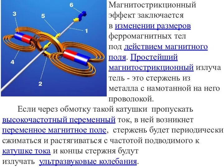 Магнитострикционный эффект заключается в изменении размеров ферромагнитных тел под действием магнитного