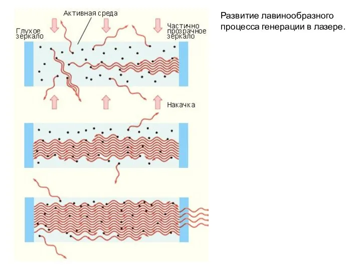 Развитие лавинообразного процесса генерации в лазере.