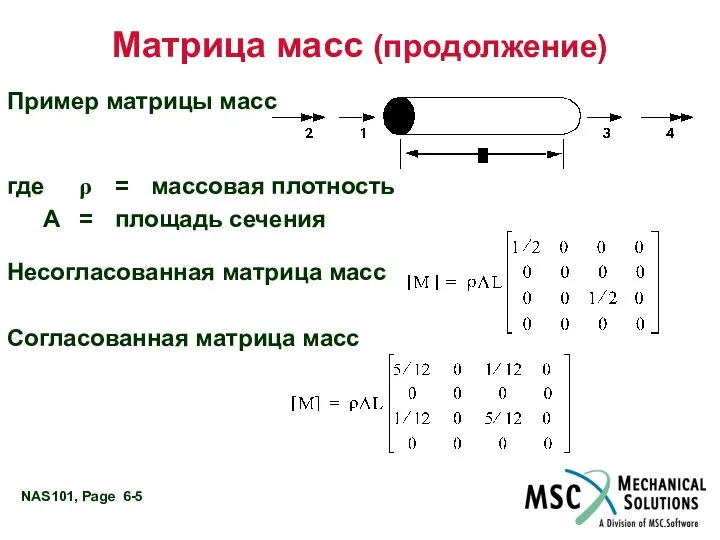 Матрица масс (продолжение) Пример матрицы масс где ρ = массовая плотность