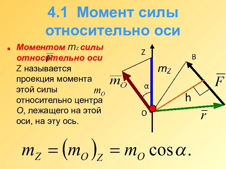 4.1 Момент силы относительно оси Моментом mZ силы относительно оси Z