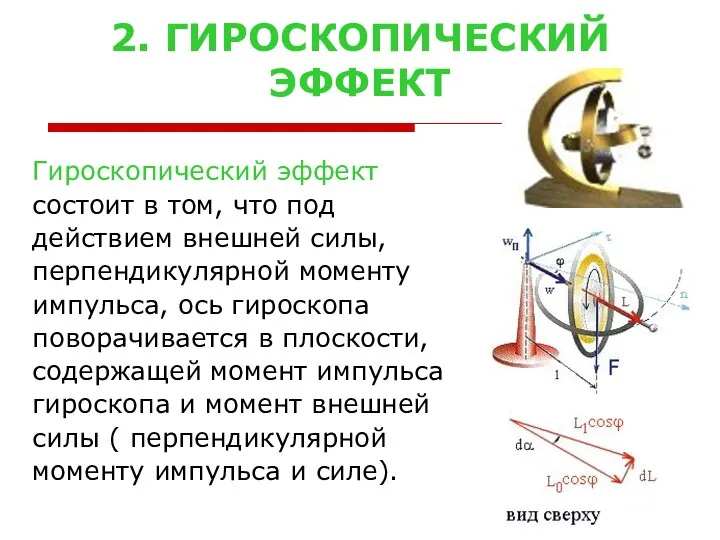 2. ГИРОСКОПИЧЕСКИЙ ЭФФЕКТ Гироскопический эффект состоит в том, что под действием