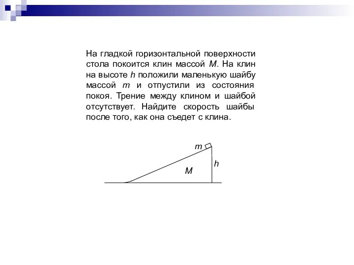 m h На гладкой горизонтальной поверхности стола покоится клин массой M.