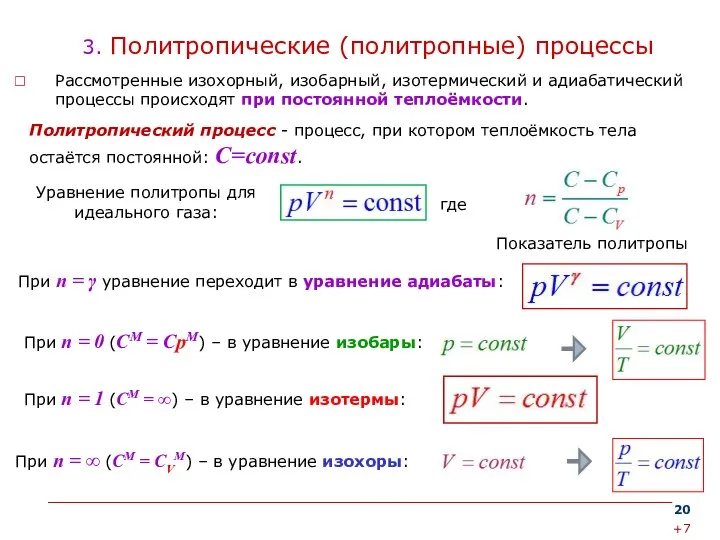 3. Политропические (политропные) процессы Рассмотренные изохорный, изобарный, изотермический и адиабатический процессы