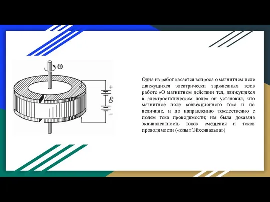 Одна из работ касается вопроса о магнитном поле движущихся электрически заряженных