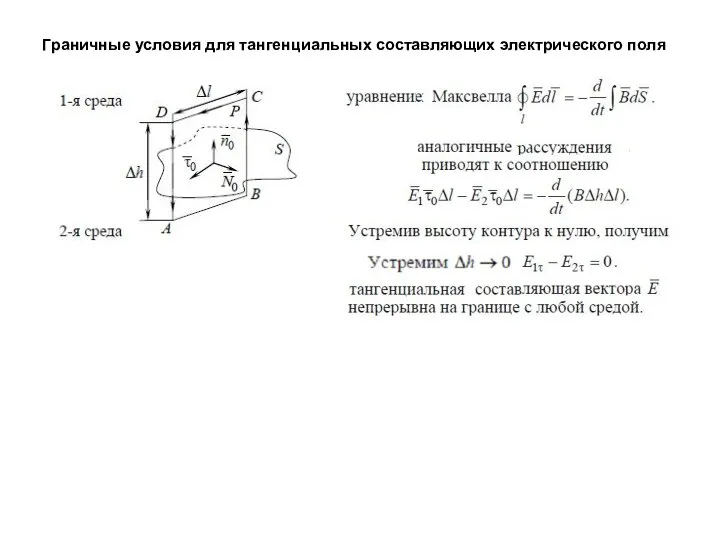 Граничные условия для тангенциальных составляющих электрического поля